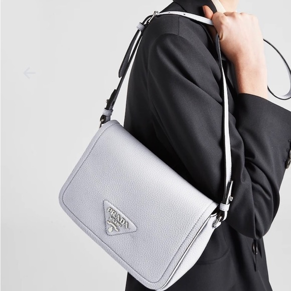 PRADA NEW WOMENS CROSSBODY HANDBAG BAG GENUINE LEATHER FLAP CORNFLOWER  MED - Picture 3 of 9